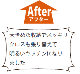 施工後　 大きめな収納でスッキリクロスも張り替えて明るいキッチンになりました。